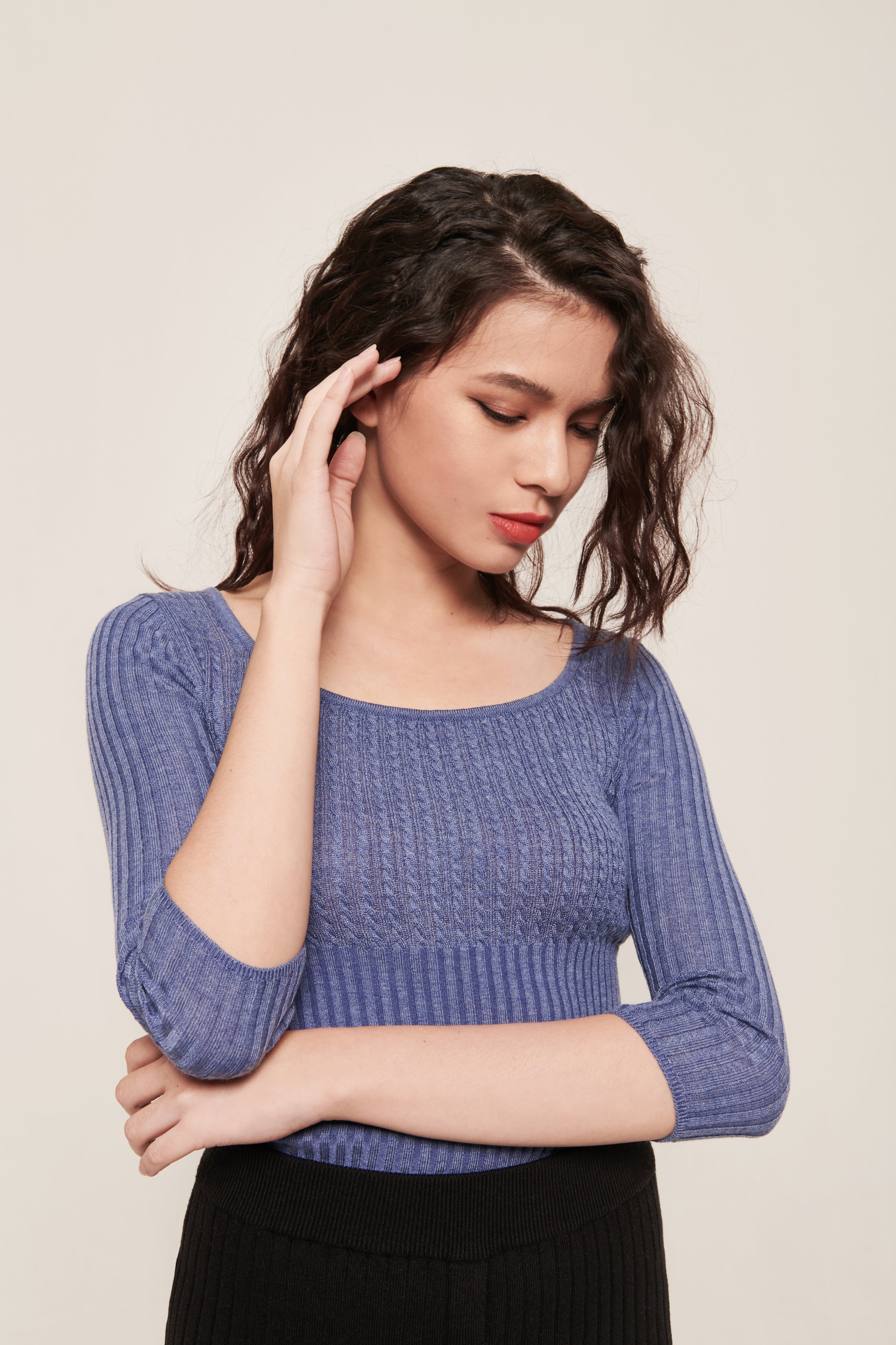 Agnes Top Lavender  Scoop neck cable ribbed knit top – hello ronron