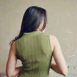 hello ronron | Joan Dress Olive | Button down collar pointelle knit maxi dress | DR027-OLV