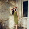 hello ronron | Joan Dress Olive | Button down collar pointelle knit maxi dress | DR027-OLV