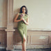 hello ronron | Joan Dress Olive | Button down collar pointelle knit maxi dress | DR027-OLV