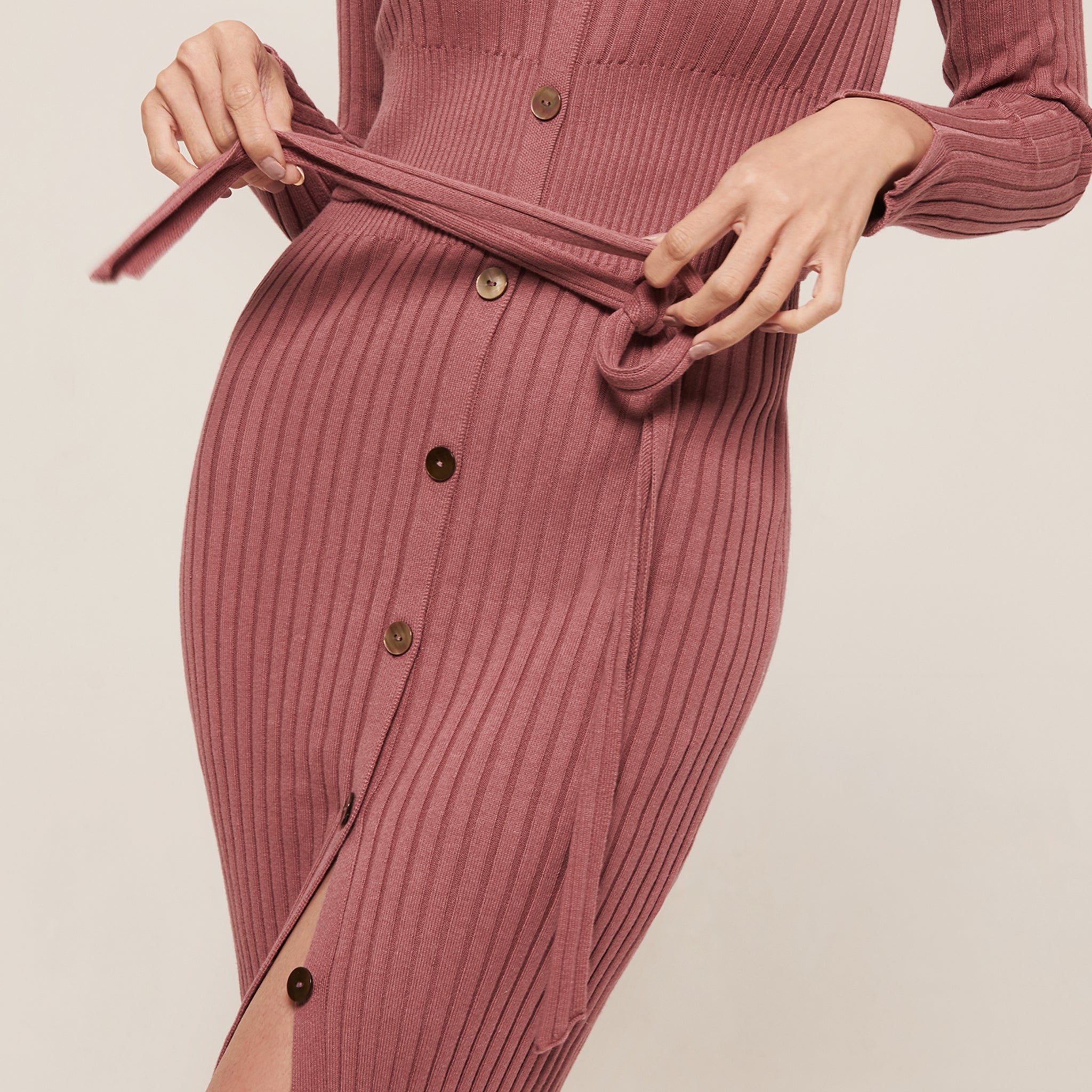 Sylvie Dress Rose | Button-embellished off-shoulder ribbed knit ...